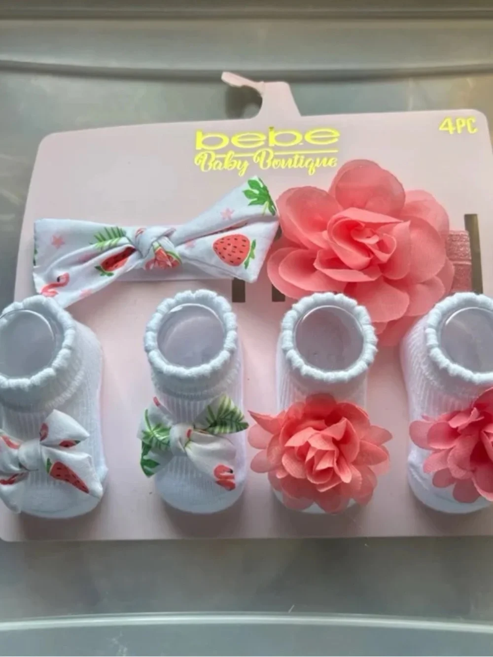 Bebe Pink Floral Baby Socks & Headband Set